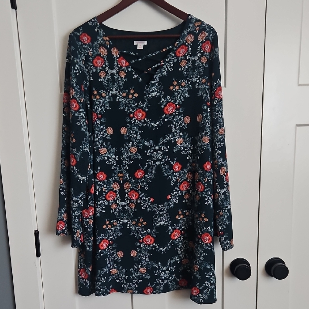 Womens Xhilaration Floral Long Sleeve Dress, size XXL